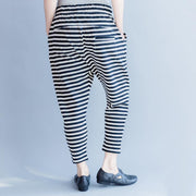 2018 new striped women casual cotton crop pants plus size cotton elastic waist drawstring harem pants - SooLinen