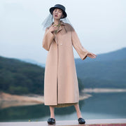2018 nude pink wool coat plus size tie waist Winter coat lapel collar jacket - SooLinen