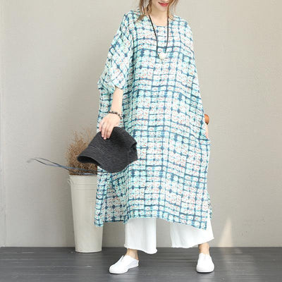 2018 prints linen caftans trendy plus size side open traveling dress boutique batwing sleeve linen caftans - SooLinen
