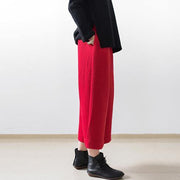 2018 red casual cotton women pants loose elastic waist wide leg pants - SooLinen