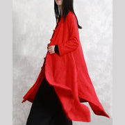 2018 red coats oversize Stand Jacquard maxi coat Fashion long sleeve pockets long coat - SooLinen