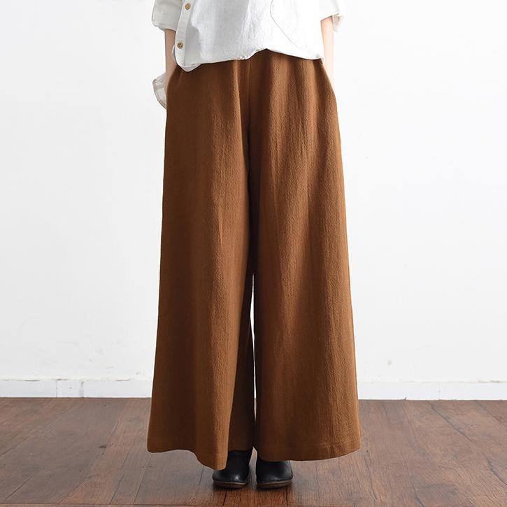 2018 spring casual linen women pants elastic waist loose fashion wide leg pants - SooLinen