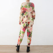 2018 spring new roses prints cute sweater and knit harem pants casual two pieces - SooLinen