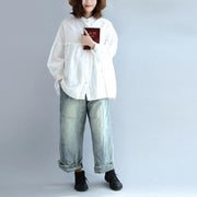 2018 spring white cotton tops plus size cotton shirts women blouses - SooLinen