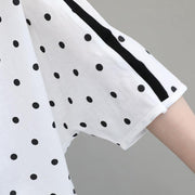 2018 white cotton tops plus size shirts Fine batwing sleeve dotted cotton tops - SooLinen