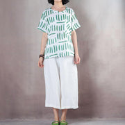 2018 white print linen tops plus size shirts vintage short sleeve o neck natural linen pullover - SooLinen