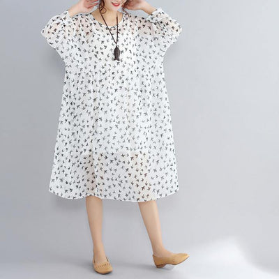 2018 white prints natural chiffon dress oversized long sleeve two pieces chiffon dress - SooLinen