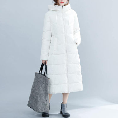 2018 white trendy plus size hooded cotton coat Elegant pockets zippered winter cotton coats - SooLinen