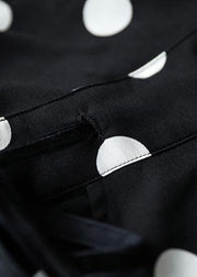 2019 Fine black dotted lapel half sleeve jumpsuit pants - SooLinen