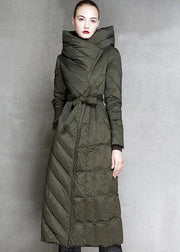 2019 Loose fitting womens parka hooded winter outwear black  tie waist down coat winter - SooLinen