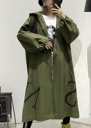 2019 army green coat plus size long fall coat hooded pockets zippered outwear - SooLinen