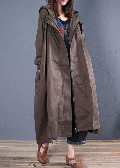 2019 army green overcoat trendy plus size zippered long coat fall - SooLinen
