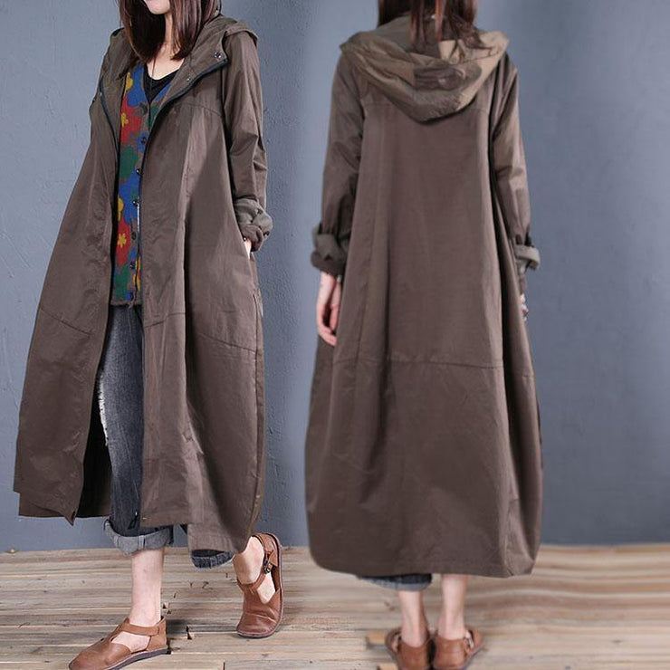 2019 army green overcoat trendy plus size zippered long coat fall - SooLinen