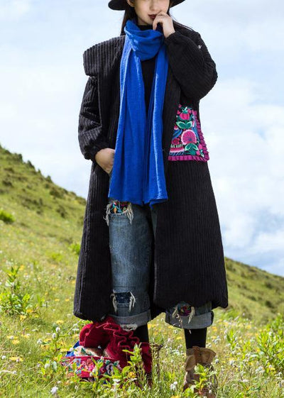 2019 black Parkas for women plus size Jackets & Coats embroidery ruffles hem outwear - SooLinen