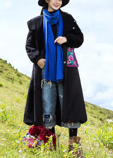 2019 black Parkas for women plus size Jackets & Coats embroidery ruffles hem outwear - SooLinen