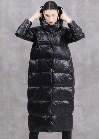 2019 black duck down coat oversize hooded down jacket zippered Fine coats - SooLinen