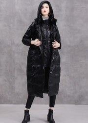 2019 black duck down coat oversize hooded down jacket zippered Fine coats - SooLinen