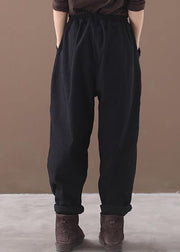 2019 black loose cotton pants elastic waist casual harem pants - SooLinen