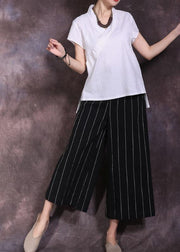 2019 black striped linen pant loose women cuop pants - SooLinen