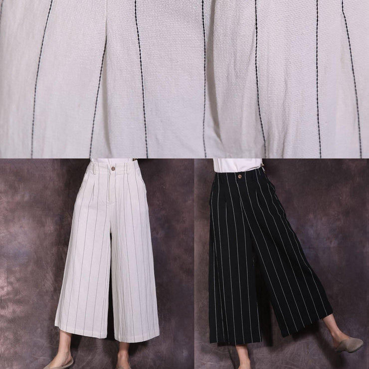 2019 black striped linen pant loose women cuop pants - SooLinen