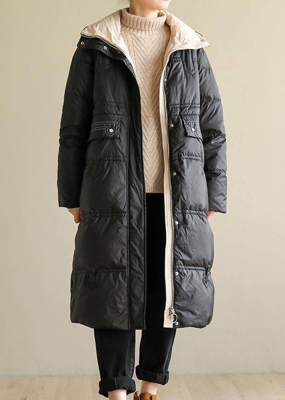 2019 black womens coats oversize snow jackets stand collar patchwork winter outwear - SooLinen
