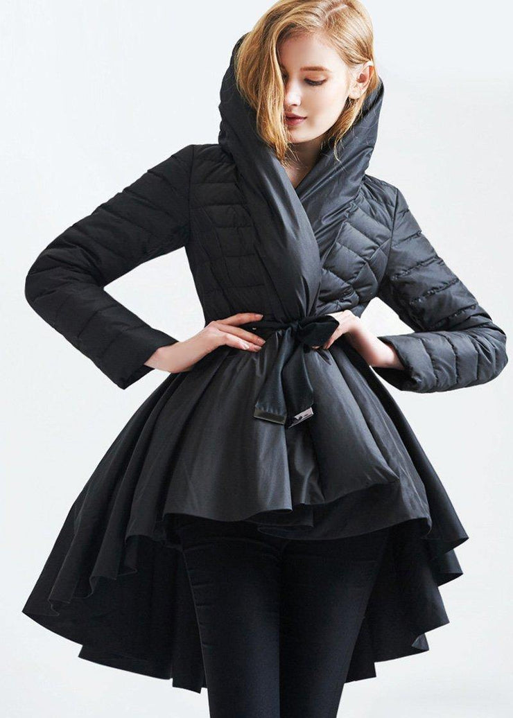 2019 casual snow jackets hooded overcoat black drawstring duck down coat - SooLinen