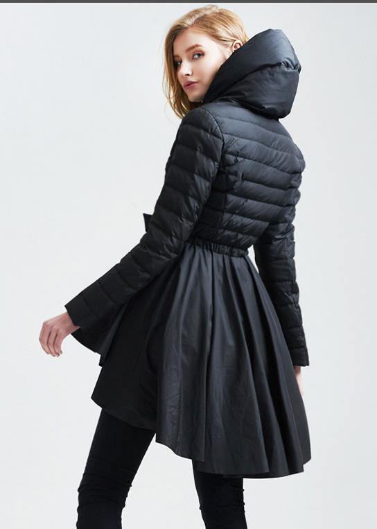 2019 casual snow jackets hooded overcoat black drawstring duck down coat - SooLinen
