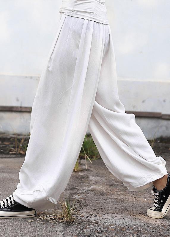 2019 fall women silk linen pants plus size white wide leg pants - SooLinen