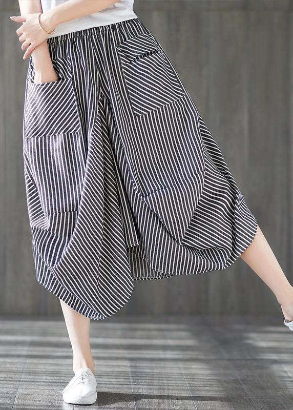 2019 new cotton linen literary striped skirt casual irregular thin section natural waist - SooLinen