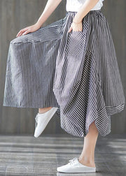 2019 new cotton linen literary striped skirt casual irregular thin section natural waist - SooLinen