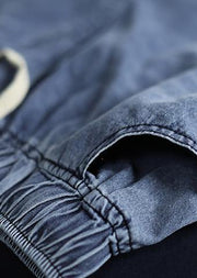 2019 new denim blue plus size pants elastic waist drawstring ripped Jeans - SooLinen