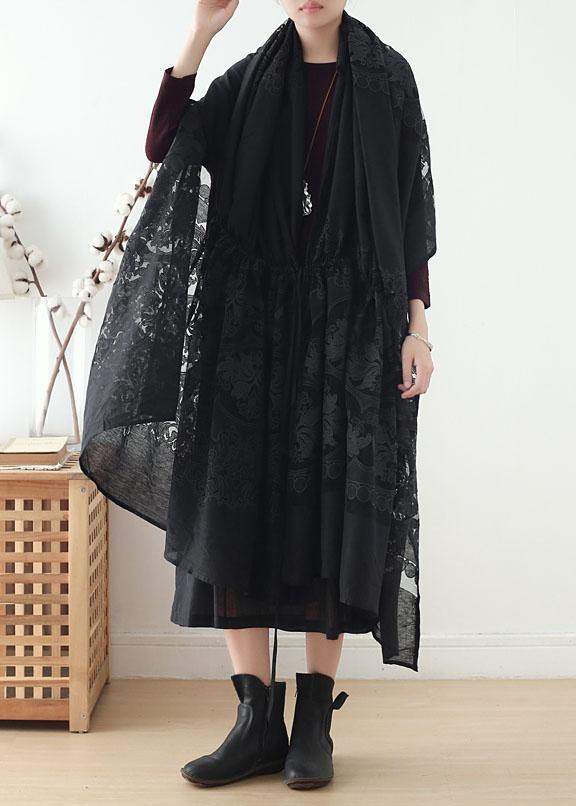 2019 new original design cotton drawstring shawl heavy work lace cloak coat - SooLinen
