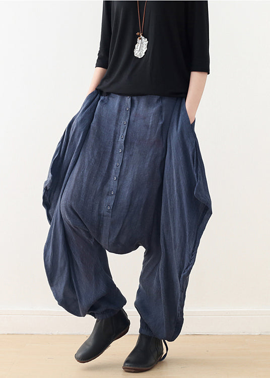 2019 Original Design Schwarze Damenhose aus Baumwolle und Leinen in Übergröße mit weitem Bein