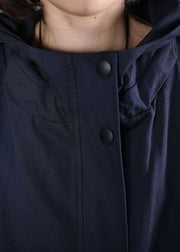 2019 oversize long coat fall blue hooded sleeveless jackets - SooLinen