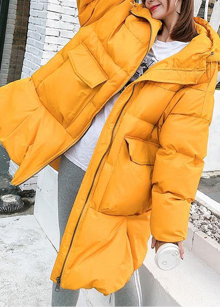 2019 oversized down jacket big pockets winter outwear yellow hooded womens coats - SooLinen