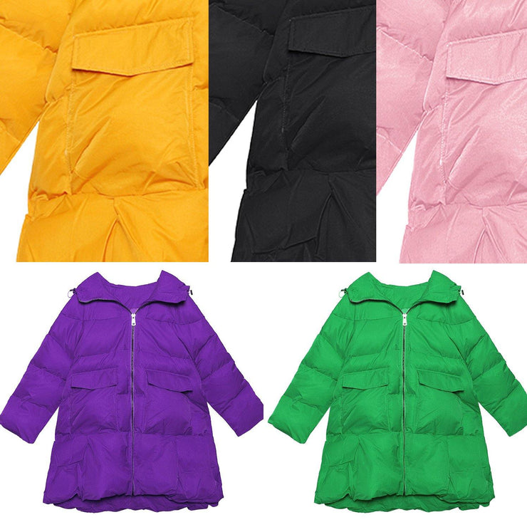 2019 oversized down jacket big pockets winter outwear yellow hooded womens coats - SooLinen