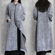 2019 oversized long coat women gray asymmetric pockets Woolen Coats Women - SooLinen