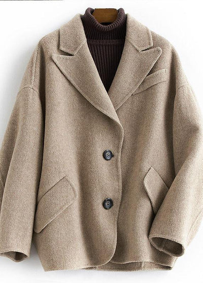 2019 oversized medium length coat Button Down nude Notched wool overcoat - SooLinen