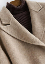 2019 oversized medium length coat Button Down nude Notched wool overcoat - SooLinen