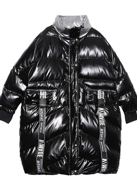 2019 plus size down jacket high neck winter coats black patchwork women parka - SooLinen