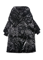 2019 plus size down jacket winter outwear black big lapel collar overcoat - SooLinen