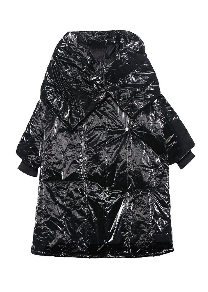2019 plus size down jacket winter outwear black big lapel collar overcoat - SooLinen