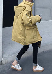 2019 plus size warm winter coat side open winter coats yellow hooded women parkas - SooLinen