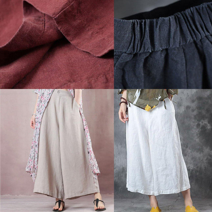 2019 red loose linen pants fall women pockets wide leg pants - SooLinen