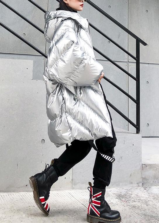 2019 silver Parkas for women oversized down jacket winter outwear hooded - SooLinen