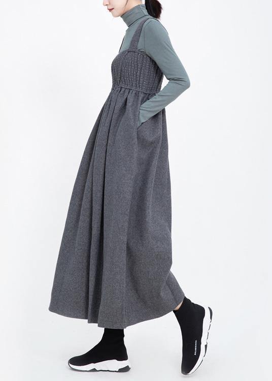 2019 sleeveless women Cinched jumpsuit gray pants casual fashion wide leg pants - SooLinen