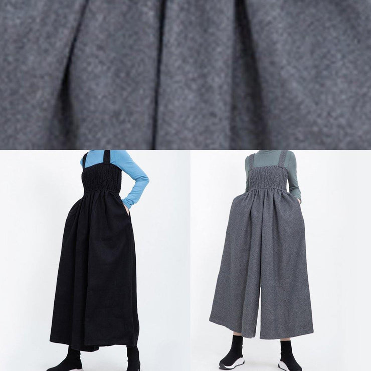 2019 sleeveless women Cinched jumpsuit gray pants casual fashion wide leg pants - SooLinen