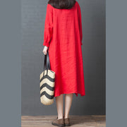 2019 spring new red linen shirt dress casual plus size long sleeve maxi dress