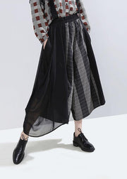 2019 stylish women patchwork casual pants asymmetric wide leg pants - SooLinen