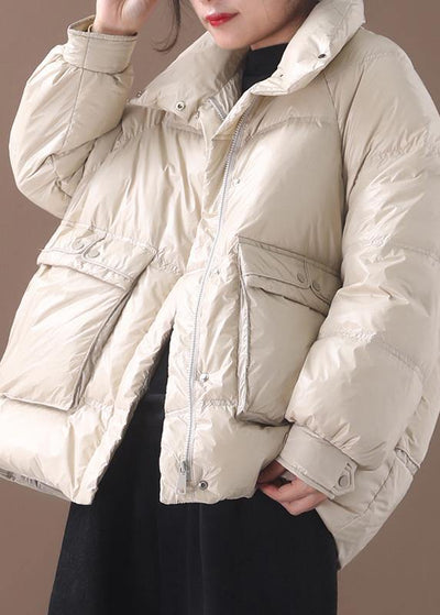2019 white goose Down coat plus size clothing snow jackets two pockets stand collar coats - SooLinen